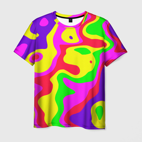 Мужская футболка 3D с принтом Абстракция пять цветов в Тюмени, 100% полиэфир | прямой крой, круглый вырез горловины, длина до линии бедер | 