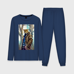 Мужская пижама с лонгсливом хлопок с принтом Городской леопард   нейросеть ,  |  | 