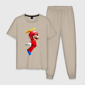 Мужская пижама хлопок с принтом Марио со шлемом вертолётом в Кировске, 100% хлопок | брюки и футболка прямого кроя, без карманов, на брюках мягкая резинка на поясе и по низу штанин
 | Тематика изображения на принте: 