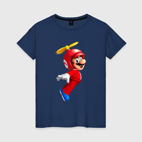 Женская футболка хлопок с принтом Марио со шлемом вертолётом в Кировске, 100% хлопок | прямой крой, круглый вырез горловины, длина до линии бедер, слегка спущенное плечо | 