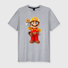 Мужская футболка хлопок Slim с принтом Марио строитель , 92% хлопок, 8% лайкра | приталенный силуэт, круглый вырез ворота, длина до линии бедра, короткий рукав | 