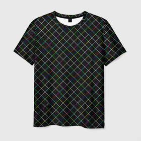Мужская футболка 3D с принтом Разноцветные линии на черном в Тюмени, 100% полиэфир | прямой крой, круглый вырез горловины, длина до линии бедер | 