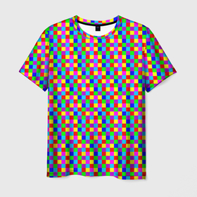 Мужская футболка 3D с принтом Разноцветные маленькие квадраты в Тюмени, 100% полиэфир | прямой крой, круглый вырез горловины, длина до линии бедер | 