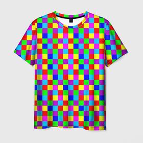 Мужская футболка 3D с принтом Разноцветные плитки в Тюмени, 100% полиэфир | прямой крой, круглый вырез горловины, длина до линии бедер | 