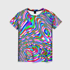Женская футболка 3D с принтом Разноцветная пластика в Тюмени, 100% полиэфир ( синтетическое хлопкоподобное полотно) | прямой крой, круглый вырез горловины, длина до линии бедер | 