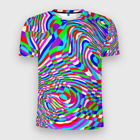 Мужская футболка 3D Slim с принтом Разноцветная пластика в Петрозаводске, 100% полиэстер с улучшенными характеристиками | приталенный силуэт, круглая горловина, широкие плечи, сужается к линии бедра | Тематика изображения на принте: 