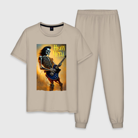 Мужская пижама хлопок с принтом Heavy metal   skeleton   neural network в Белгороде, 100% хлопок | брюки и футболка прямого кроя, без карманов, на брюках мягкая резинка на поясе и по низу штанин
 | 
