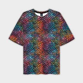 Мужская футболка oversize 3D с принтом Разноцветная чешуя дракона в Петрозаводске,  |  | 