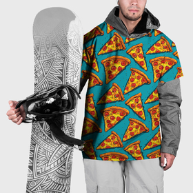 Накидка на куртку 3D с принтом Кусочки пиццы на синем фоне в Тюмени, 100% полиэстер |  | 