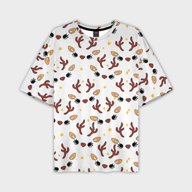 Мужская футболка oversize 3D с принтом оленьи мордочки новогодний узор в Белгороде,  |  | Тематика изображения на принте: 