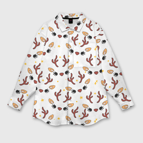 Мужская рубашка oversize 3D с принтом оленьи мордочки новогодний узор в Курске,  |  | Тематика изображения на принте: 