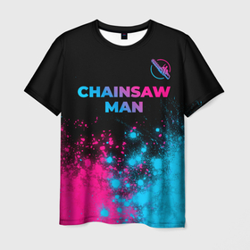 Мужская футболка 3D с принтом Chainsaw Man   neon gradient: символ сверху в городе Новоалтайск, 100% полиэфир | прямой крой, круглый вырез горловины, длина до линии бедер | 
