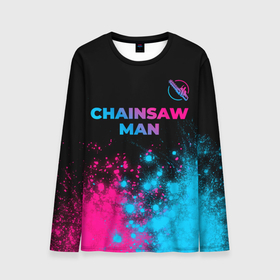 Мужской лонгслив 3D с принтом Chainsaw Man   neon gradient: символ сверху в Тюмени, 100% полиэстер | длинные рукава, круглый вырез горловины, полуприлегающий силуэт | 