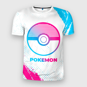 Мужская футболка 3D Slim с принтом Pokemon neon gradient style в Екатеринбурге, 100% полиэстер с улучшенными характеристиками | приталенный силуэт, круглая горловина, широкие плечи, сужается к линии бедра | Тематика изображения на принте: 