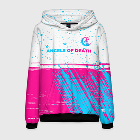 Мужская толстовка 3D с принтом Angels of Death neon gradient style: символ сверху в Белгороде, 100% полиэстер | двухслойный капюшон со шнурком для регулировки, мягкие манжеты на рукавах и по низу толстовки, спереди карман-кенгуру с мягким внутренним слоем. | Тематика изображения на принте: 