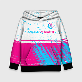 Детская толстовка 3D с принтом Angels of Death neon gradient style: символ сверху в Кировске, 100% полиэстер | двухслойный капюшон со шнурком для регулировки, мягкие манжеты на рукавах и по низу толстовки, спереди карман-кенгуру с мягким внутренним слоем | Тематика изображения на принте: 