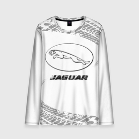 Мужской лонгслив 3D с принтом Jaguar speed на светлом фоне со следами шин , 100% полиэстер | длинные рукава, круглый вырез горловины, полуприлегающий силуэт | 