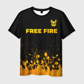 Мужская футболка 3D с принтом Free Fire   gold gradient: символ сверху в Кировске, 100% полиэфир | прямой крой, круглый вырез горловины, длина до линии бедер | Тематика изображения на принте: 