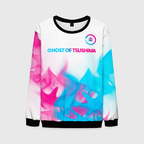 Мужской свитшот 3D с принтом Ghost of Tsushima neon gradient style: символ сверху в Тюмени, 100% полиэстер с мягким внутренним слоем | круглый вырез горловины, мягкая резинка на манжетах и поясе, свободная посадка по фигуре | 