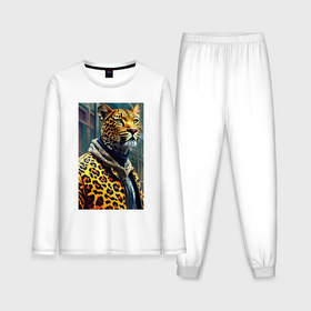 Мужская пижама с лонгсливом хлопок с принтом Крутой леопард житель мегаполиса ,  |  | 