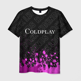 Мужская футболка 3D с принтом Coldplay rock legends: символ сверху в Екатеринбурге, 100% полиэфир | прямой крой, круглый вырез горловины, длина до линии бедер | 