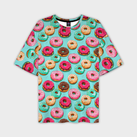 Мужская футболка oversize 3D с принтом Разноцветные пончики паттерн в Санкт-Петербурге,  |  | Тематика изображения на принте: 