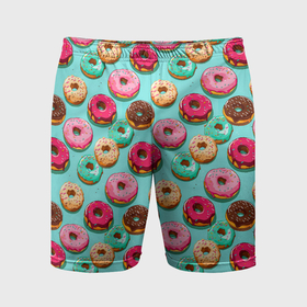 Мужские шорты спортивные с принтом Разноцветные пончики паттерн в Тюмени,  |  | Тематика изображения на принте: 