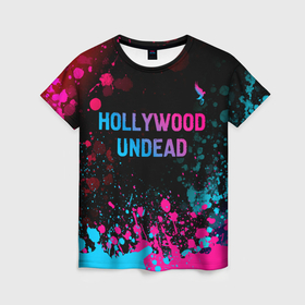 Женская футболка 3D с принтом Hollywood Undead   neon gradient: символ сверху , 100% полиэфир ( синтетическое хлопкоподобное полотно) | прямой крой, круглый вырез горловины, длина до линии бедер | 