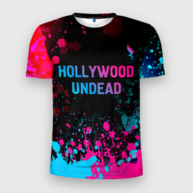 Мужская футболка 3D Slim с принтом Hollywood Undead   neon gradient: символ сверху в Санкт-Петербурге, 100% полиэстер с улучшенными характеристиками | приталенный силуэт, круглая горловина, широкие плечи, сужается к линии бедра | Тематика изображения на принте: 