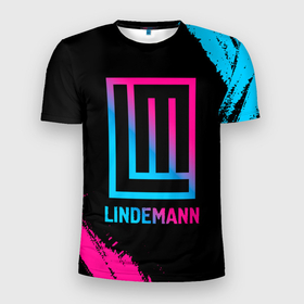 Мужская футболка 3D Slim с принтом Lindemann   neon gradient в Рязани, 100% полиэстер с улучшенными характеристиками | приталенный силуэт, круглая горловина, широкие плечи, сужается к линии бедра | 