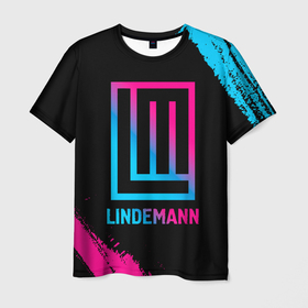 Мужская футболка 3D с принтом Lindemann   neon gradient в Кировске, 100% полиэфир | прямой крой, круглый вырез горловины, длина до линии бедер | Тематика изображения на принте: 