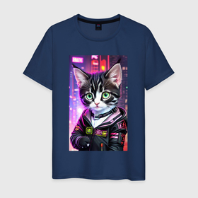 Мужская футболка хлопок с принтом Глазастый городской котёнок в Тюмени, 100% хлопок | прямой крой, круглый вырез горловины, длина до линии бедер, слегка спущенное плечо. | Тематика изображения на принте: 