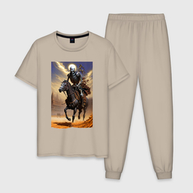 Мужская пижама хлопок с принтом Всадник апокалипсиса   нейросеть в Екатеринбурге, 100% хлопок | брюки и футболка прямого кроя, без карманов, на брюках мягкая резинка на поясе и по низу штанин
 | 