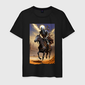 Мужская футболка хлопок с принтом Всадник апокалипсиса   нейросеть в Тюмени, 100% хлопок | прямой крой, круглый вырез горловины, длина до линии бедер, слегка спущенное плечо. | 