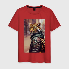 Мужская футболка хлопок с принтом Cool leopard   urban style   neural network в Курске, 100% хлопок | прямой крой, круглый вырез горловины, длина до линии бедер, слегка спущенное плечо. | 