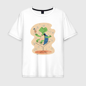 Мужская футболка хлопок Oversize с принтом Черепаха с коктейлем в Екатеринбурге, 100% хлопок | свободный крой, круглый ворот, “спинка” длиннее передней части | 