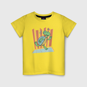 Детская футболка хлопок с принтом Черепаха бежит , 100% хлопок | круглый вырез горловины, полуприлегающий силуэт, длина до линии бедер | Тематика изображения на принте: 