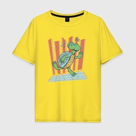 Мужская футболка хлопок Oversize с принтом Черепаха бежит в Екатеринбурге, 100% хлопок | свободный крой, круглый ворот, “спинка” длиннее передней части | 
