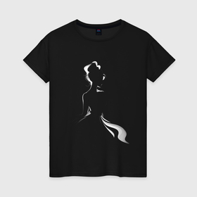 Женская футболка хлопок с принтом Силуэт девушки в Курске, 100% хлопок | прямой крой, круглый вырез горловины, длина до линии бедер, слегка спущенное плечо | 