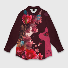 Женская рубашка oversize 3D с принтом Лошадка в цветах в Курске,  |  | 
