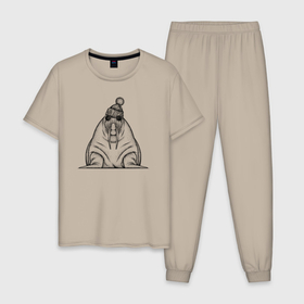 Мужская пижама хлопок с принтом Морж хипстер , 100% хлопок | брюки и футболка прямого кроя, без карманов, на брюках мягкая резинка на поясе и по низу штанин
 | 