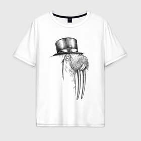 Мужская футболка хлопок Oversize с принтом Морж буржуй , 100% хлопок | свободный крой, круглый ворот, “спинка” длиннее передней части | 