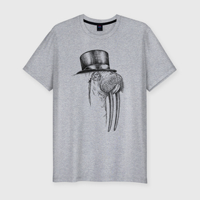 Мужская футболка хлопок Slim с принтом Морж буржуй в Новосибирске, 92% хлопок, 8% лайкра | приталенный силуэт, круглый вырез ворота, длина до линии бедра, короткий рукав | 
