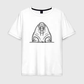 Мужская футболка хлопок Oversize с принтом Морж анфас в Кировске, 100% хлопок | свободный крой, круглый ворот, “спинка” длиннее передней части | Тематика изображения на принте: 