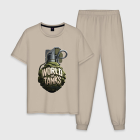 Мужская пижама хлопок с принтом Мир танков , 100% хлопок | брюки и футболка прямого кроя, без карманов, на брюках мягкая резинка на поясе и по низу штанин
 | 