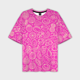 Мужская футболка oversize 3D с принтом Фрукты и ягоды   фуксия в Тюмени,  |  | 