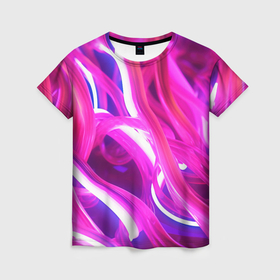 Женская футболка 3D с принтом Розовая плавная абстракция в Кировске, 100% полиэфир ( синтетическое хлопкоподобное полотно) | прямой крой, круглый вырез горловины, длина до линии бедер | 