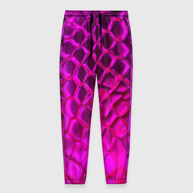 Мужские брюки 3D с принтом Объемные  розовые соты в Тюмени, 100% полиэстер | манжеты по низу, эластичный пояс регулируется шнурком, по бокам два кармана без застежек, внутренняя часть кармана из мелкой сетки | 