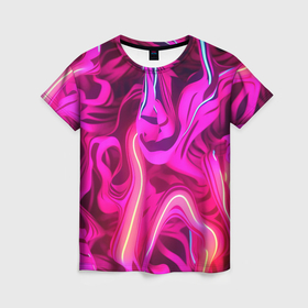Женская футболка 3D с принтом Pink  neon abstract в Кировске, 100% полиэфир ( синтетическое хлопкоподобное полотно) | прямой крой, круглый вырез горловины, длина до линии бедер | 