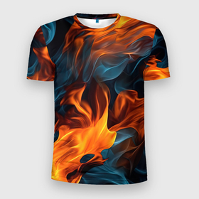 Мужская футболка 3D Slim с принтом Пламя   огня в Петрозаводске, 100% полиэстер с улучшенными характеристиками | приталенный силуэт, круглая горловина, широкие плечи, сужается к линии бедра | Тематика изображения на принте: 
